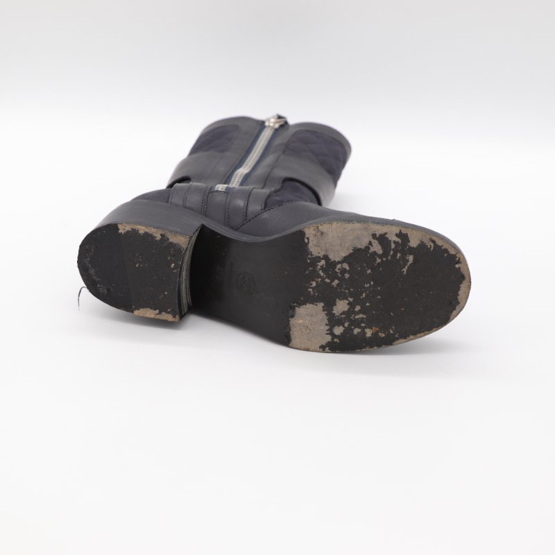 Chanel 香奈兒 黑色牛皮 漆皮 毛內裡 靴子 中長靴 EU37-6