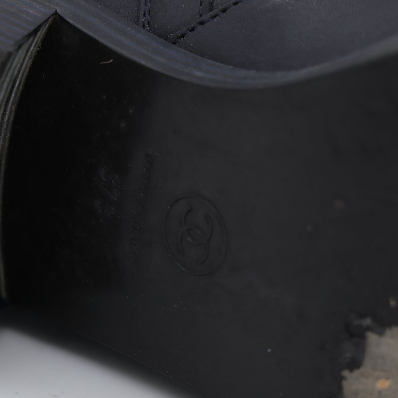 Chanel 香奈兒 黑色牛皮 漆皮 毛內裡 靴子 中長靴 EU37-7