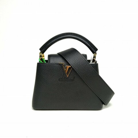 LOUIS VUITTON CapucinesMini21黑色牛皮金扣晶片肩背包
