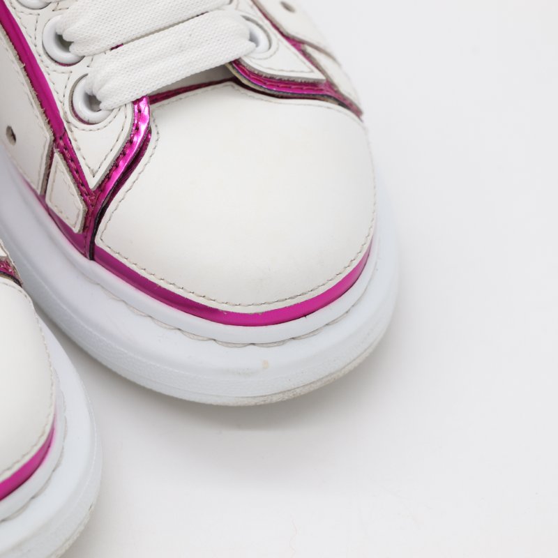 Alexander McQueen 白色 皮革 紫色邊飾 平底鞋 休閒鞋 EU37-2