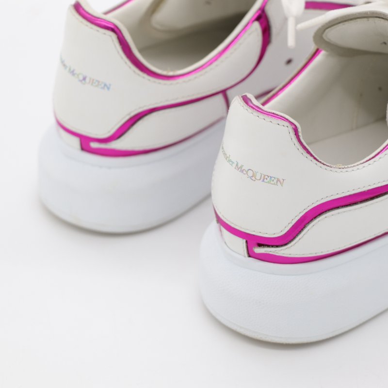 Alexander McQueen 白色 皮革 紫色邊飾 平底鞋 休閒鞋 EU37-3