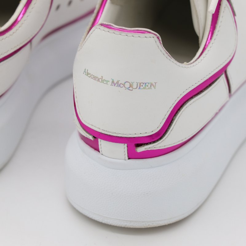 Alexander McQueen 白色 皮革 紫色邊飾 平底鞋 休閒鞋 EU37-5
