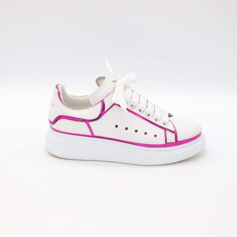 Alexander McQueen 白色 皮革 紫色邊飾 平底鞋 休閒鞋 EU37-11