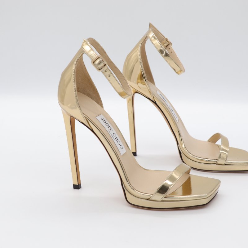 JIMMY CHOO 金色 皮革 12cm 高跟 涼鞋 EU37-2