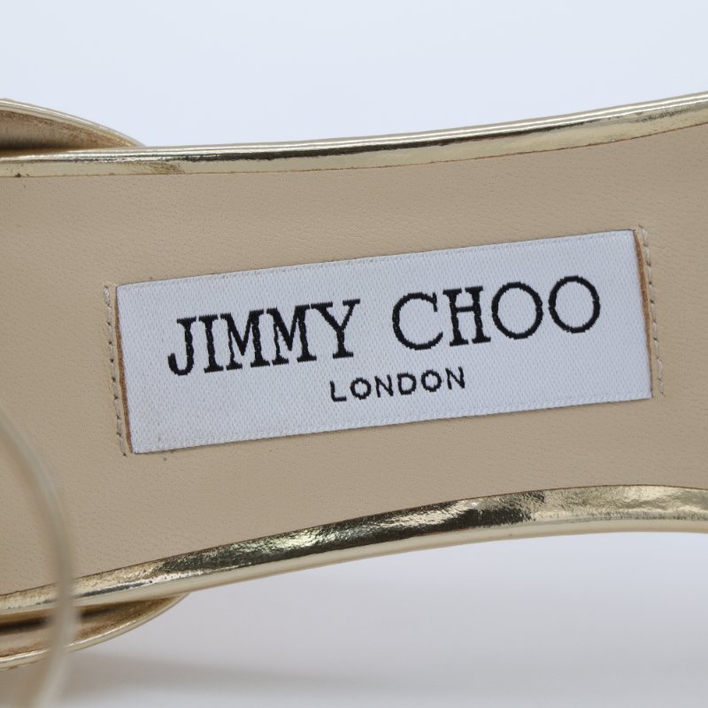 JIMMY CHOO 金色 皮革 12cm 高跟 涼鞋 EU37-5