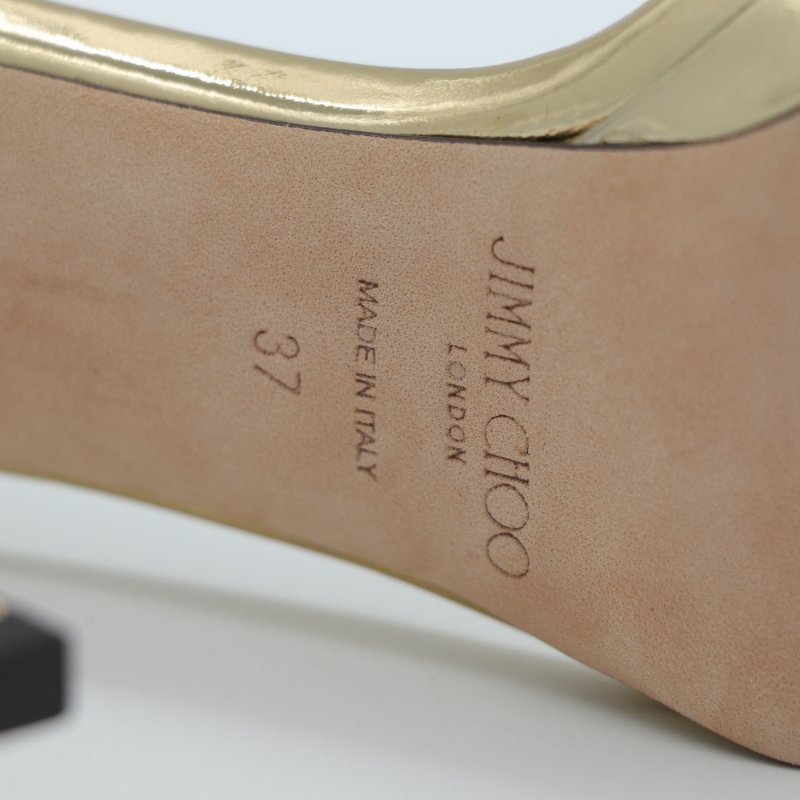 JIMMY CHOO 金色 皮革 12cm 高跟 涼鞋 EU37-6