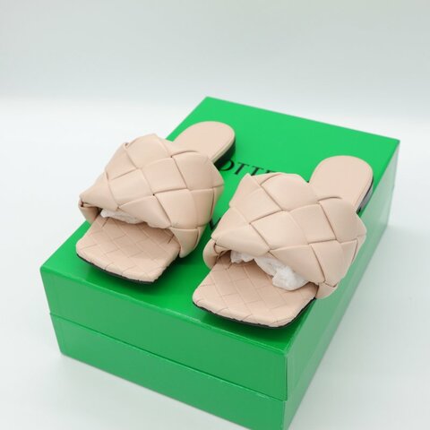 （超級新♥️未穿出門）Bottega Veneta 寶緹嘉 裸粉色 編織牛皮 平底 拖鞋 EU36.5