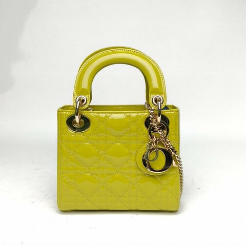 DIOR Lady戴妃包三格綠色漆皮淺金扣2021肩背包