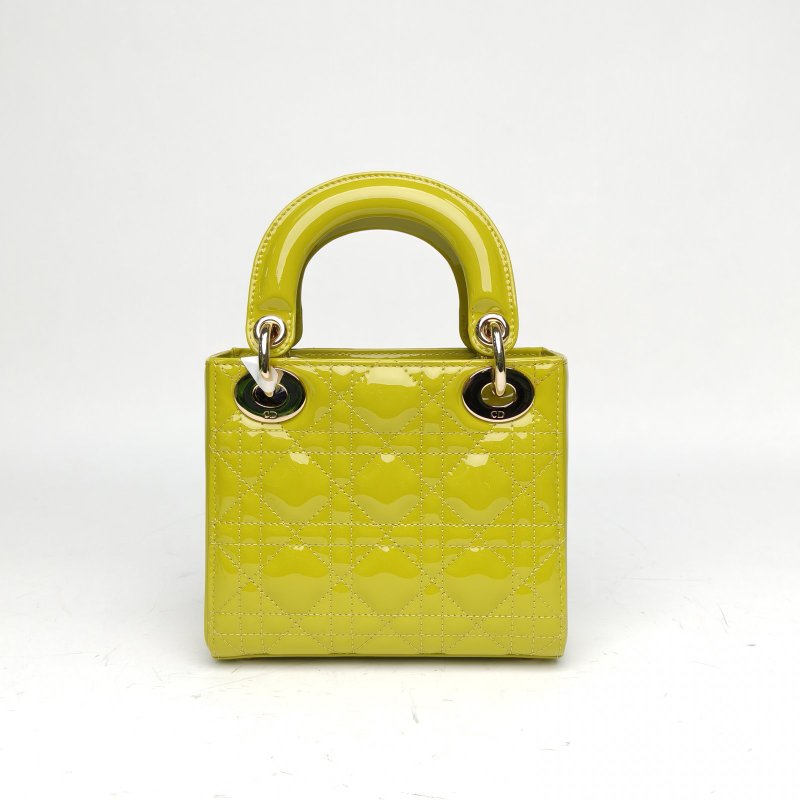 DIOR Lady戴妃包三格綠色漆皮淺金扣2021肩背包-2