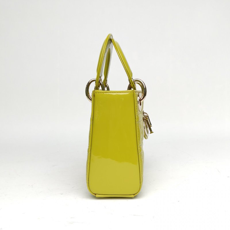 DIOR Lady戴妃包三格綠色漆皮淺金扣2021肩背包-3