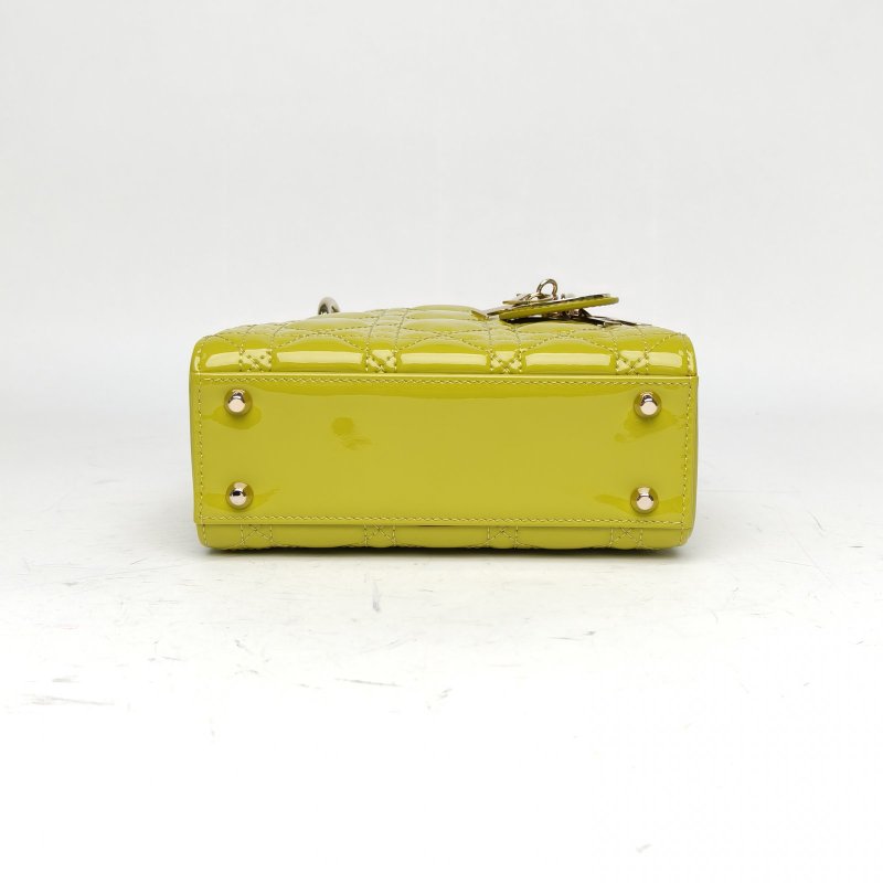 DIOR Lady戴妃包三格綠色漆皮淺金扣2021肩背包-4