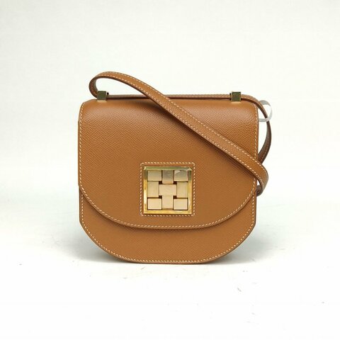 HERMES Mosaique馬賽克小號17金棕色Epsom皮Z刻金扣肩背包