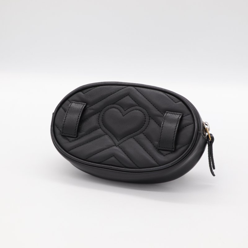 Gucci 古馳 Marmont 黑色牛皮 金釦 腰包 斜挎背包-3