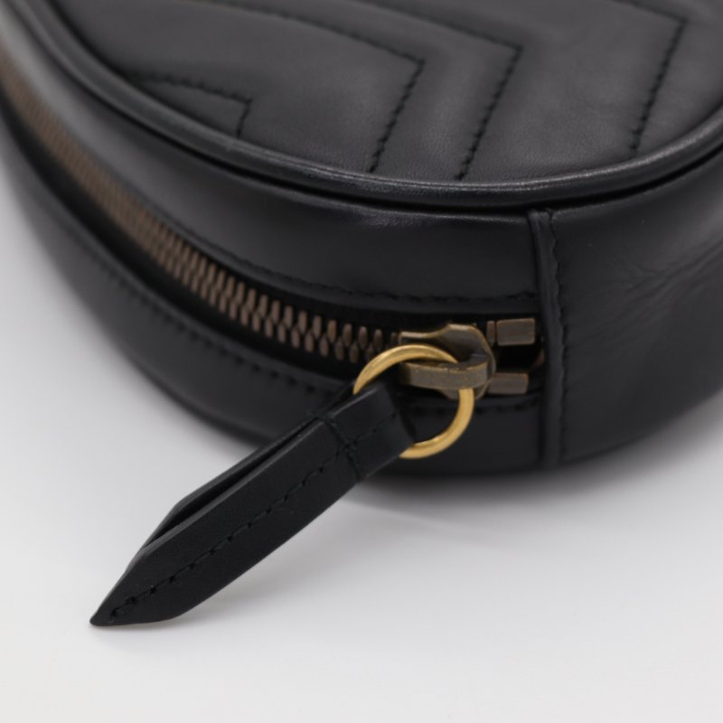 Gucci 古馳 Marmont 黑色牛皮 金釦 腰包 斜挎背包-5