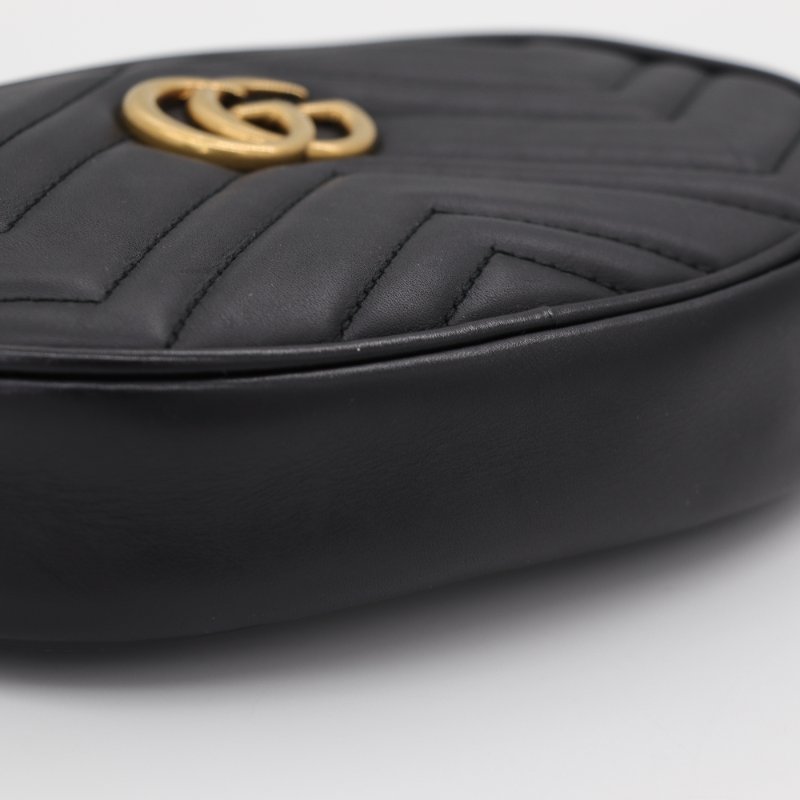 Gucci 古馳 Marmont 黑色牛皮 金釦 腰包 斜挎背包-6