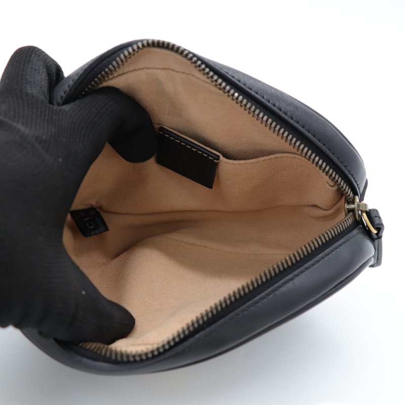 Gucci 古馳 Marmont 黑色牛皮 金釦 腰包 斜挎背包-7