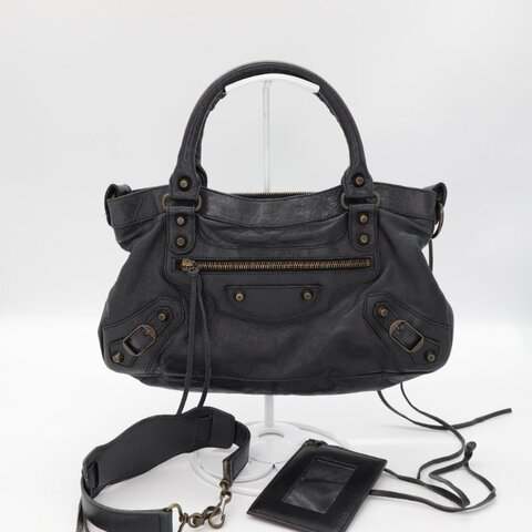 Balenciaga 巴黎世家 機車包 黑色羊皮 手提包 單肩包