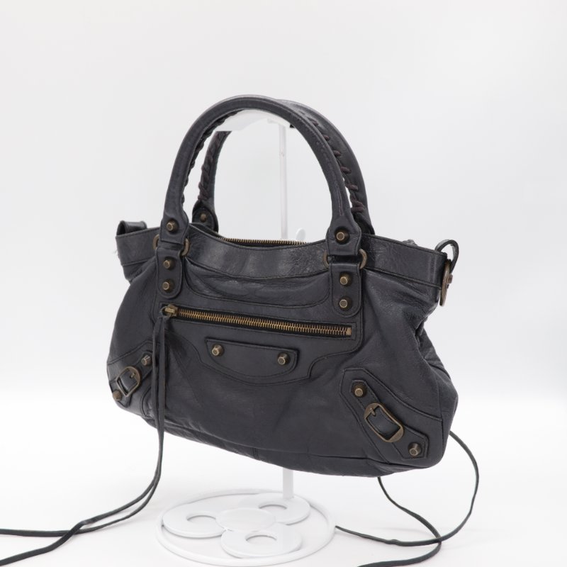 Balenciaga 巴黎世家 機車包 黑色羊皮 手提包 單肩包-1