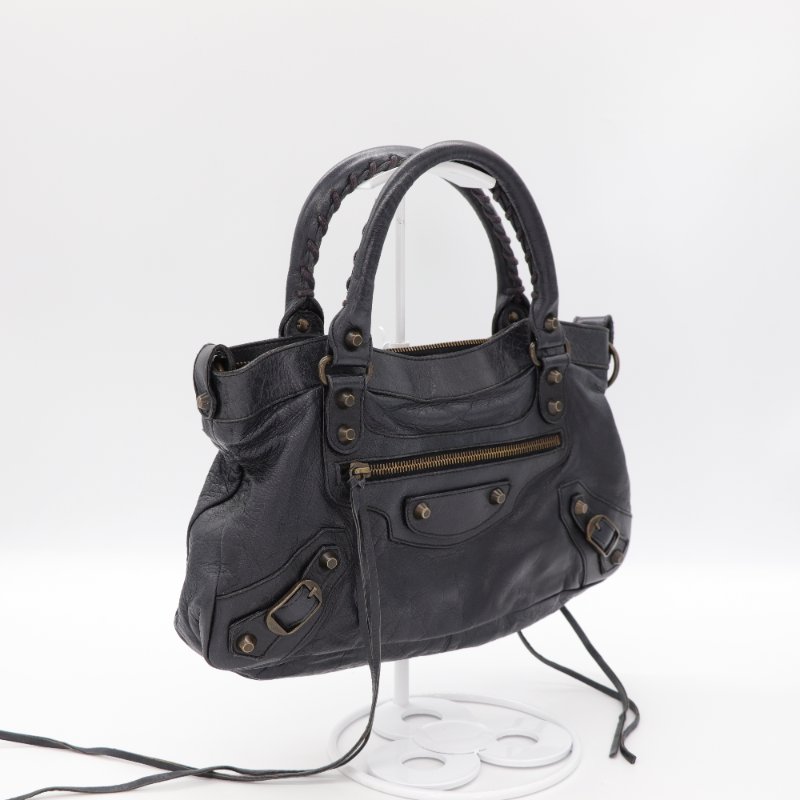 Balenciaga 巴黎世家 機車包 黑色羊皮 手提包 單肩包-2