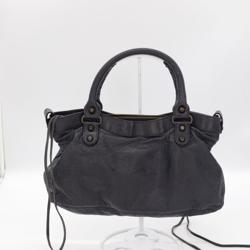 Balenciaga 巴黎世家 機車包 黑色羊皮 手提包 單肩包-3