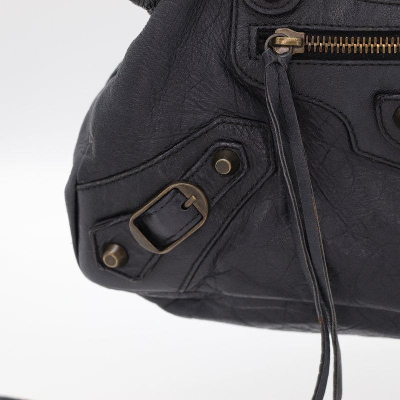 Balenciaga 巴黎世家 機車包 黑色羊皮 手提包 單肩包-4
