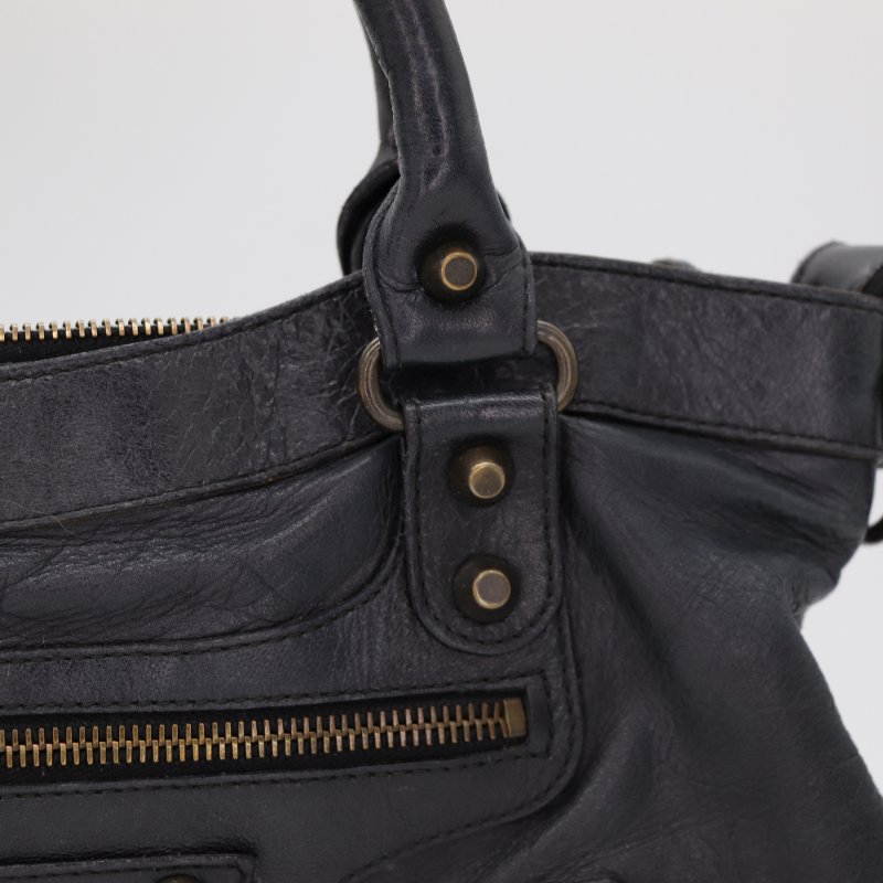 Balenciaga 巴黎世家 機車包 黑色羊皮 手提包 單肩包-5