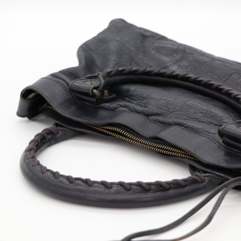 Balenciaga 巴黎世家 機車包 黑色羊皮 手提包 單肩包-7