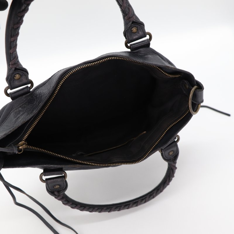 Balenciaga 巴黎世家 機車包 黑色羊皮 手提包 單肩包-8