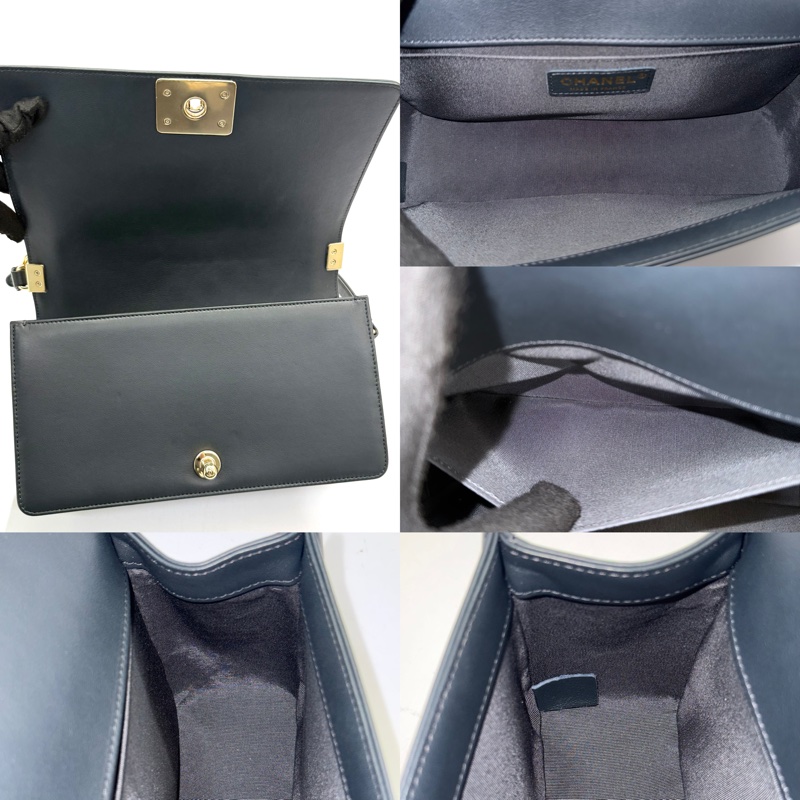 CHANEL 香奈兒 灰藍羊皮BOY 25CM 肩背斜背包（無卡）-6