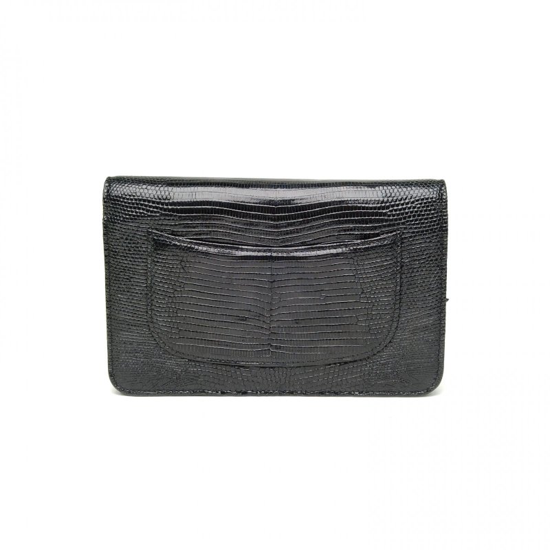 CHANEL 2.55WOC19黑色蜥蜴皮26開金扣肩背包-2