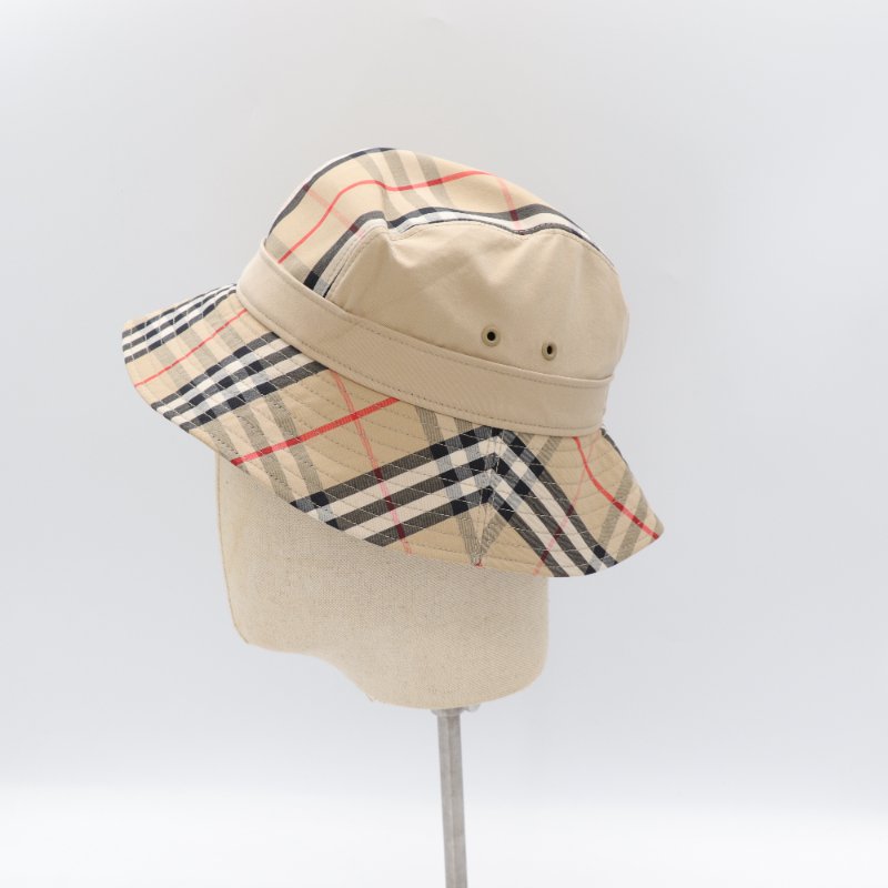 Burberry 博柏利 卡其色 格紋 漁夫帽 帽子 M 號-2