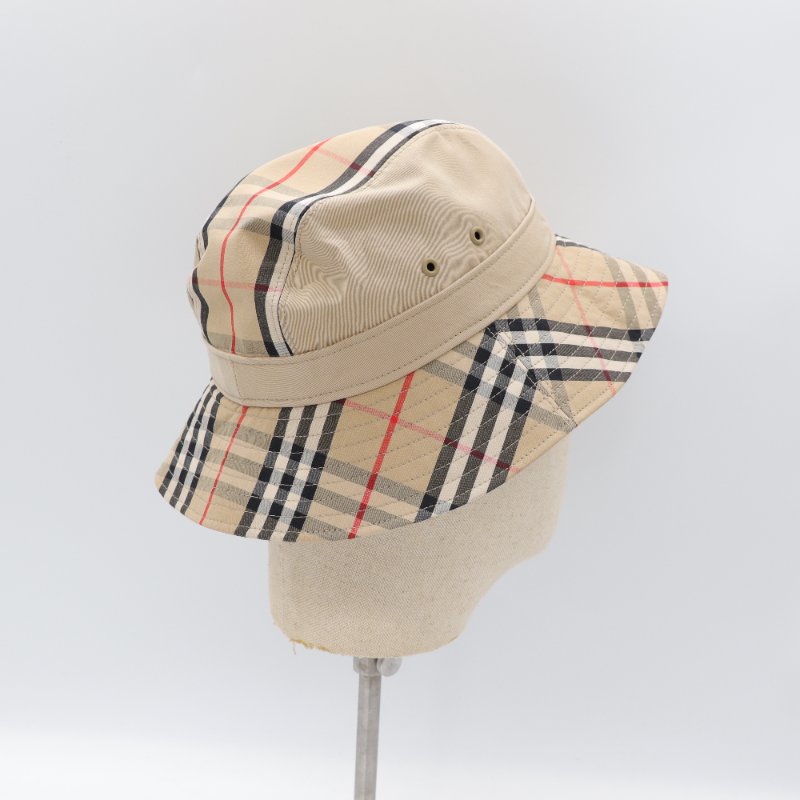 Burberry 博柏利 卡其色 格紋 漁夫帽 帽子 M 號-4