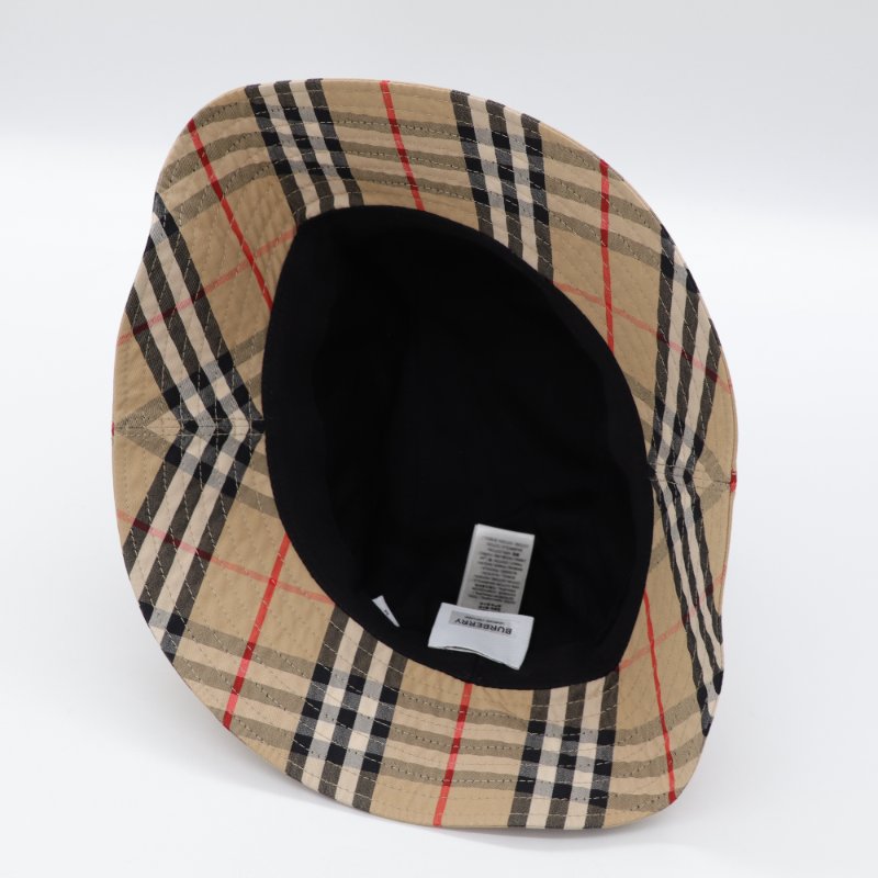 Burberry 博柏利 卡其色 格紋 漁夫帽 帽子 M 號-6