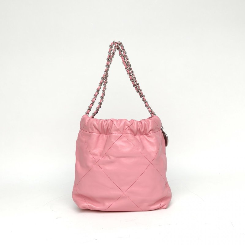 CHANEL 22BagTote托特包Mini20粉色牛皮晶片銀扣肩背包-2