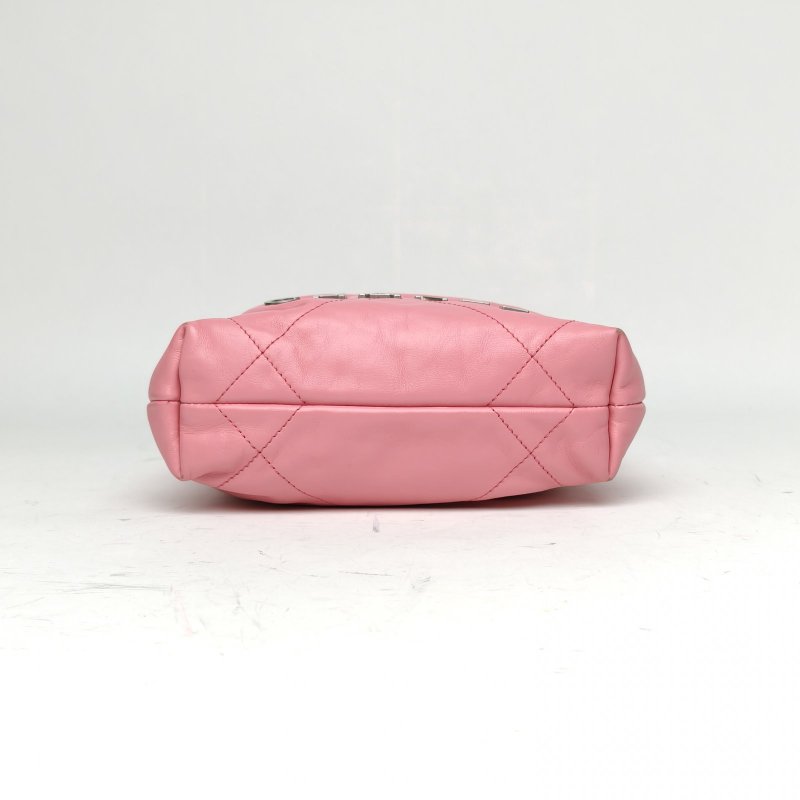 CHANEL 22BagTote托特包Mini20粉色牛皮晶片銀扣肩背包-4
