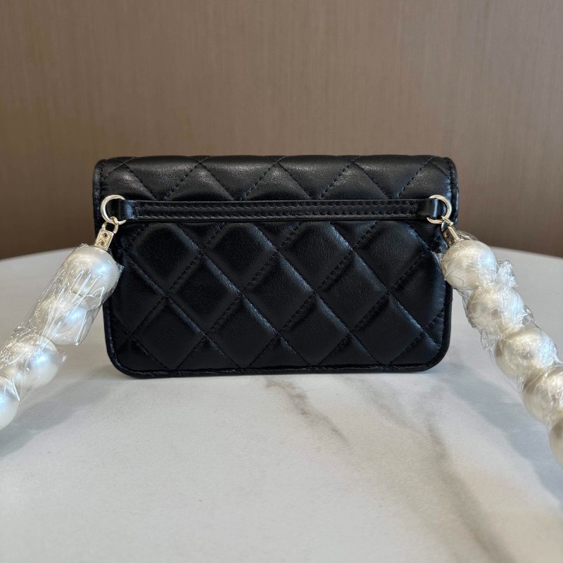 閒置新 香奈兒/Chanel 珍珠挎包黑色淡金扣 小羊皮-1