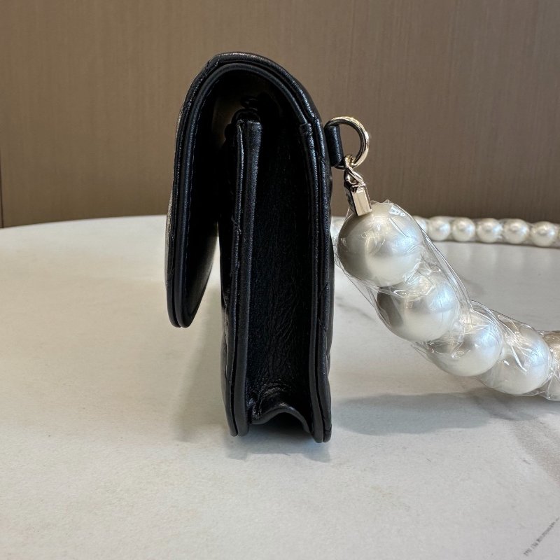 閒置新 香奈兒/Chanel 珍珠挎包黑色淡金扣 小羊皮-4