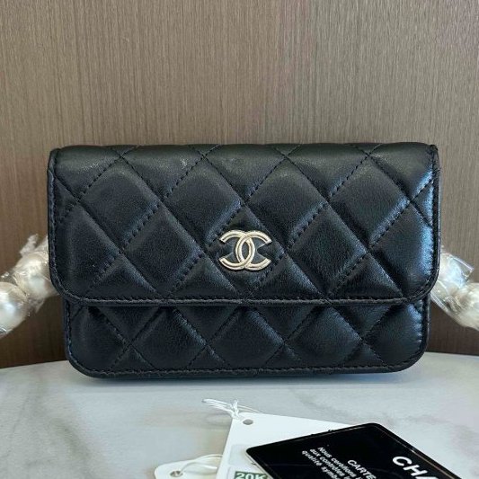 閒置新 香奈兒/Chanel 珍珠挎包黑色淡金扣 小羊皮-6