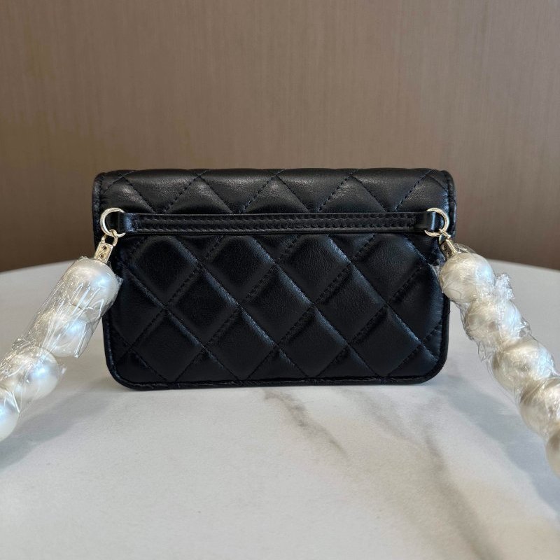 閒置新 香奈兒/Chanel 珍珠挎包黑色淡金扣 小羊皮-7
