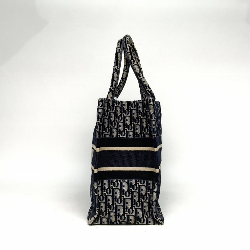 DIOR BookTote中號藍色天鵝絨/帆布Oblique字母刺繡帆布肩背包-1