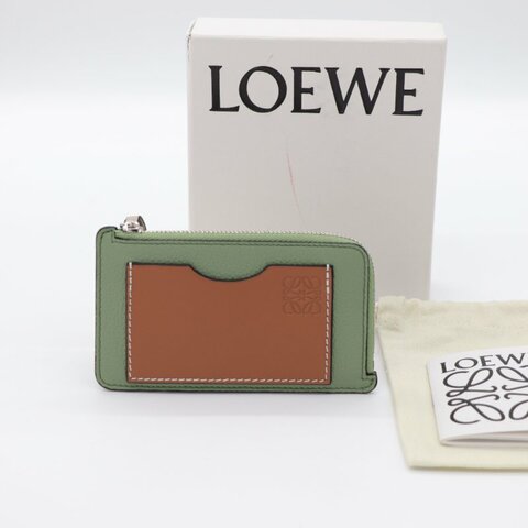 Loewe 羅威 酪梨綠 焦糖色 米色 牛皮 拉鍊 卡包 （零錢位+卡位）