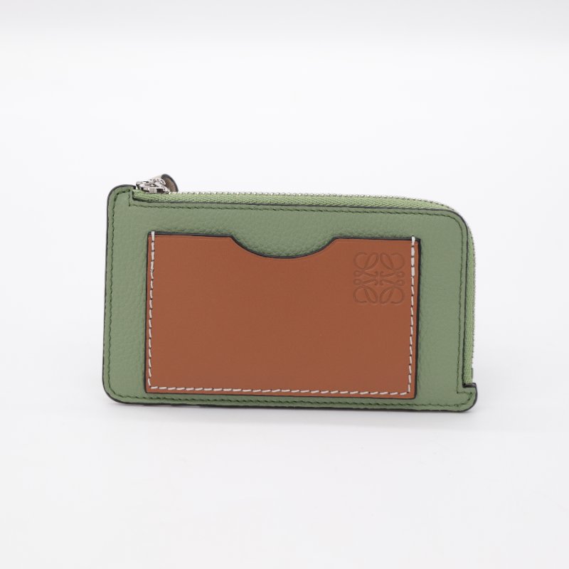 Loewe 羅威 酪梨綠 焦糖色 米色 牛皮 拉鍊 卡包 （零錢位+卡位）-2