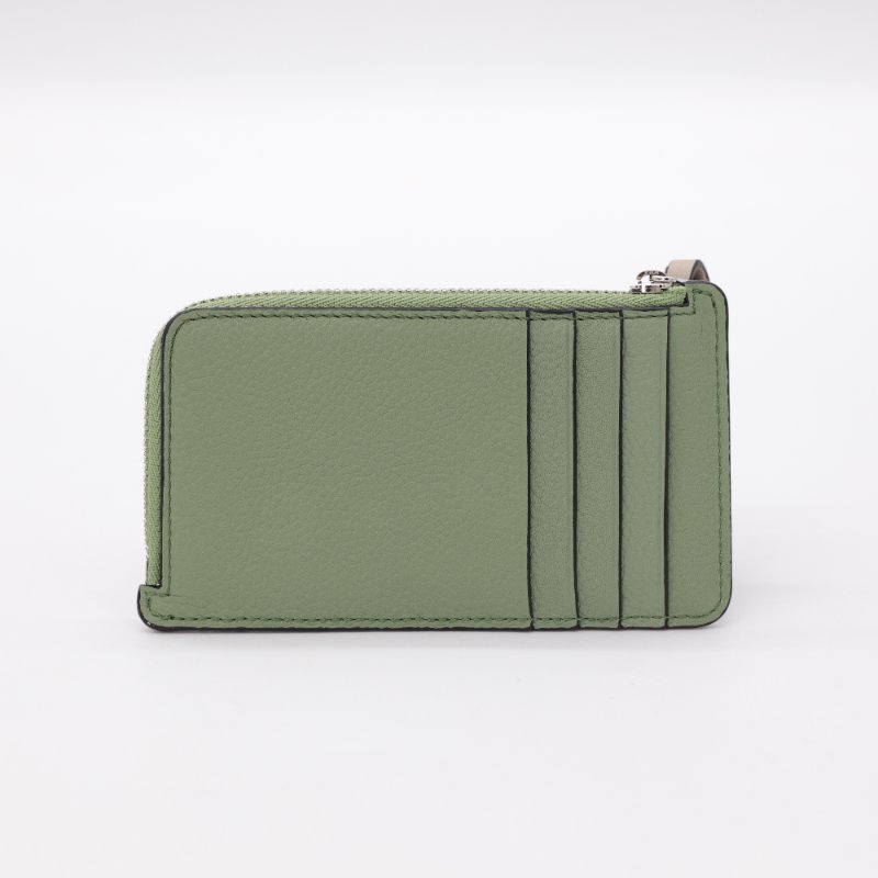 Loewe 羅威 酪梨綠 焦糖色 米色 牛皮 拉鍊 卡包 （零錢位+卡位）-4
