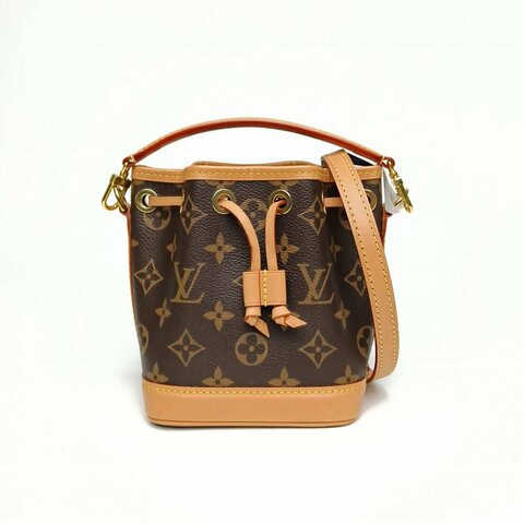 LOUIS VUITTON NOÉ水桶包Nano13可拆卸肩帶老花PVC金扣晶片肩背包