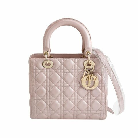 Dior Lady Dior戴妃包款中型羊皮藤格紋字母Logo吊飾單肩包