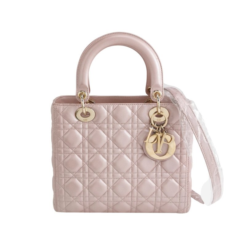 Dior Lady Dior戴妃包款中型羊皮藤格紋字母Logo吊飾單肩包-0