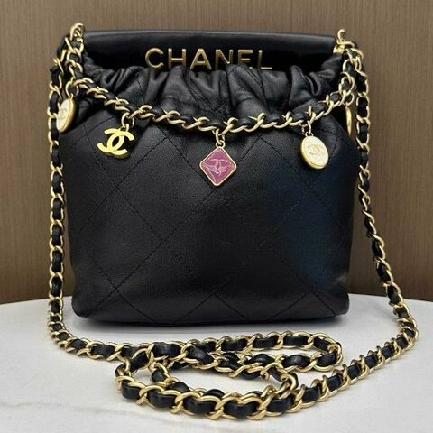 近新品 香奈兒/Chanel 芯片黑色金扣羊皮彩寶福袋肩背斜背包