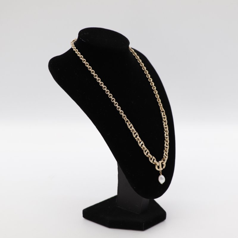 Dior 迪奧 CD LOGO 金色鏈條 不規則珍珠 項鏈-2