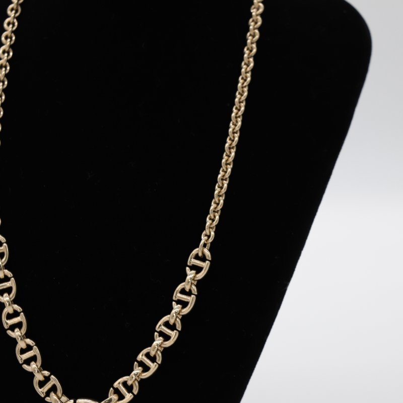 Dior 迪奧 CD LOGO 金色鏈條 不規則珍珠 項鏈-9