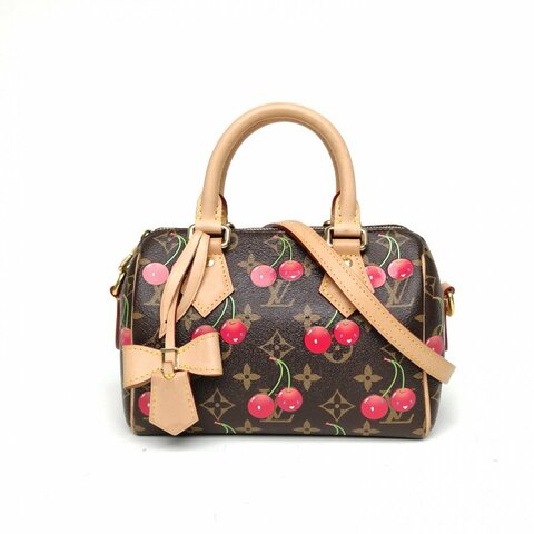LOUIS VUITTON Sp20村上隆櫻桃系列塗層帆布拼色PVC晶片肩背包